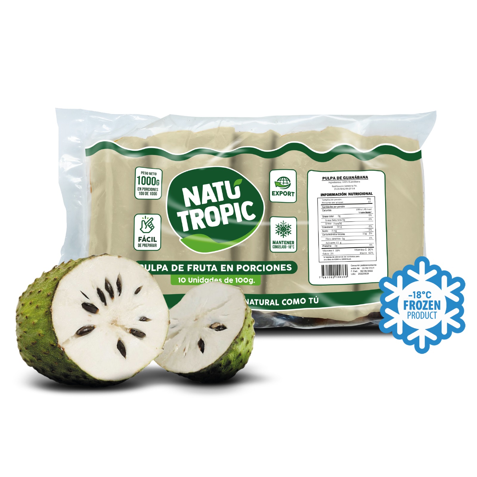 IQF Ecuadorian Soursop Pulp - Pulpa de Guanabana Ecuatoriana Congelado 100g each (Pack of 10 sachets)