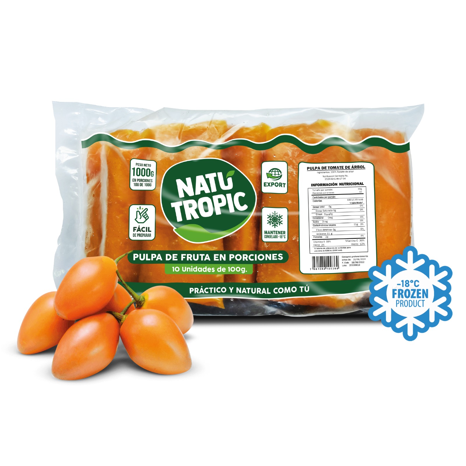 IQF Ecuadorian Tamarillo Pulp - Pulpa de Tomate de árbol Ecuatoriano Congelado 100g each (Pack of 10 sachets)
